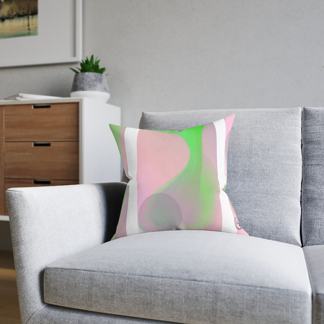 Nicana Rosa y Verde Square Pillow - White Back