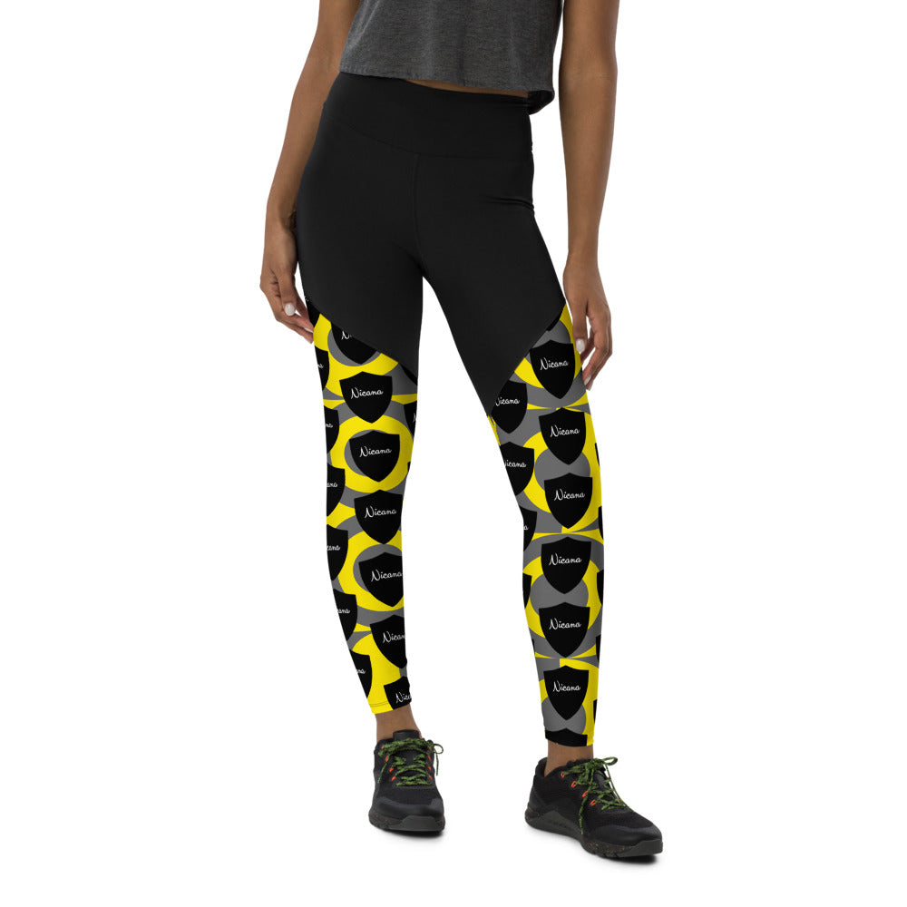 Nicana Shield Black and Yellow Sports Leggings